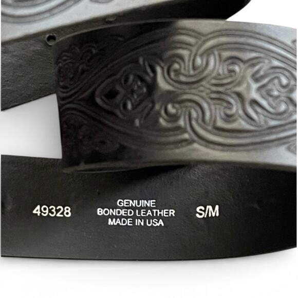 Vintage Y2K Genuine Black Bonded Leather Belt western boho cross cowboy festival - Picture 5 of 5
